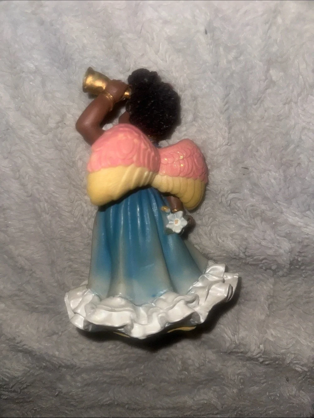 Vintage Collectible Blue & White Angel Figurine with Gold Horn